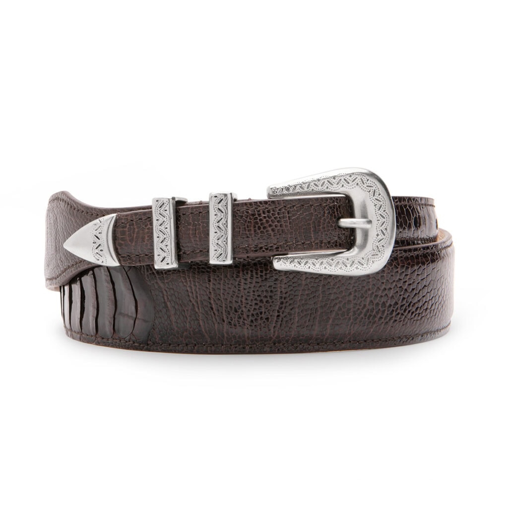 Silver Ostrich - Luxury belts taylor made in Italy - Amboise Brown