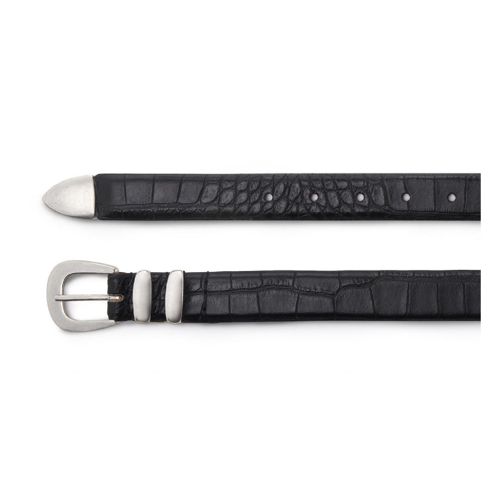 black embossed leather tiny coconut belt, both ends