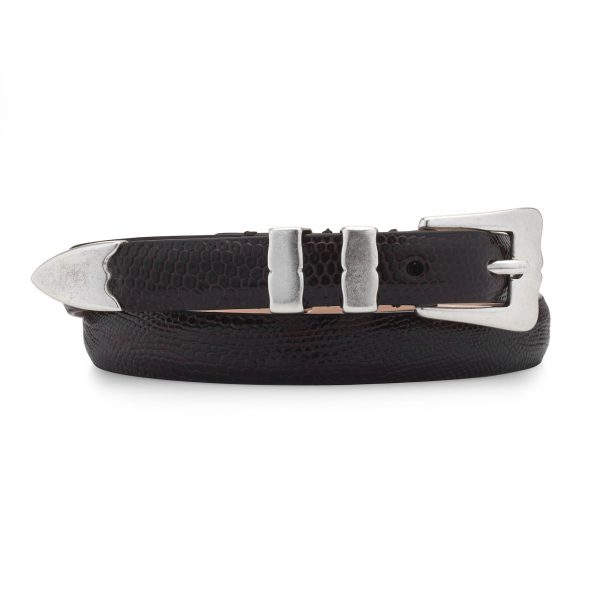 black embossed leather tiny lobster belt, rolled