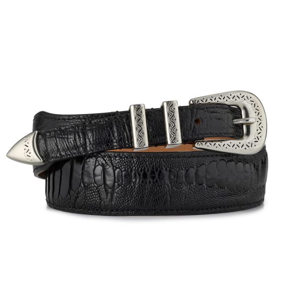 black exotic ostrich leather amboise belt, rolled