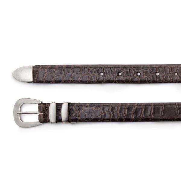 brown embossed leather tiny coconut belt, both ends