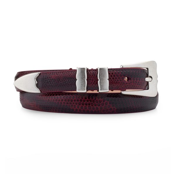 dark red embossed leather tiny lobster belt, rolled
