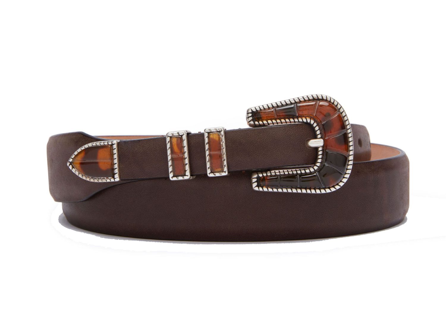 western crazy color belt with havana buckle , brown calf, rolled