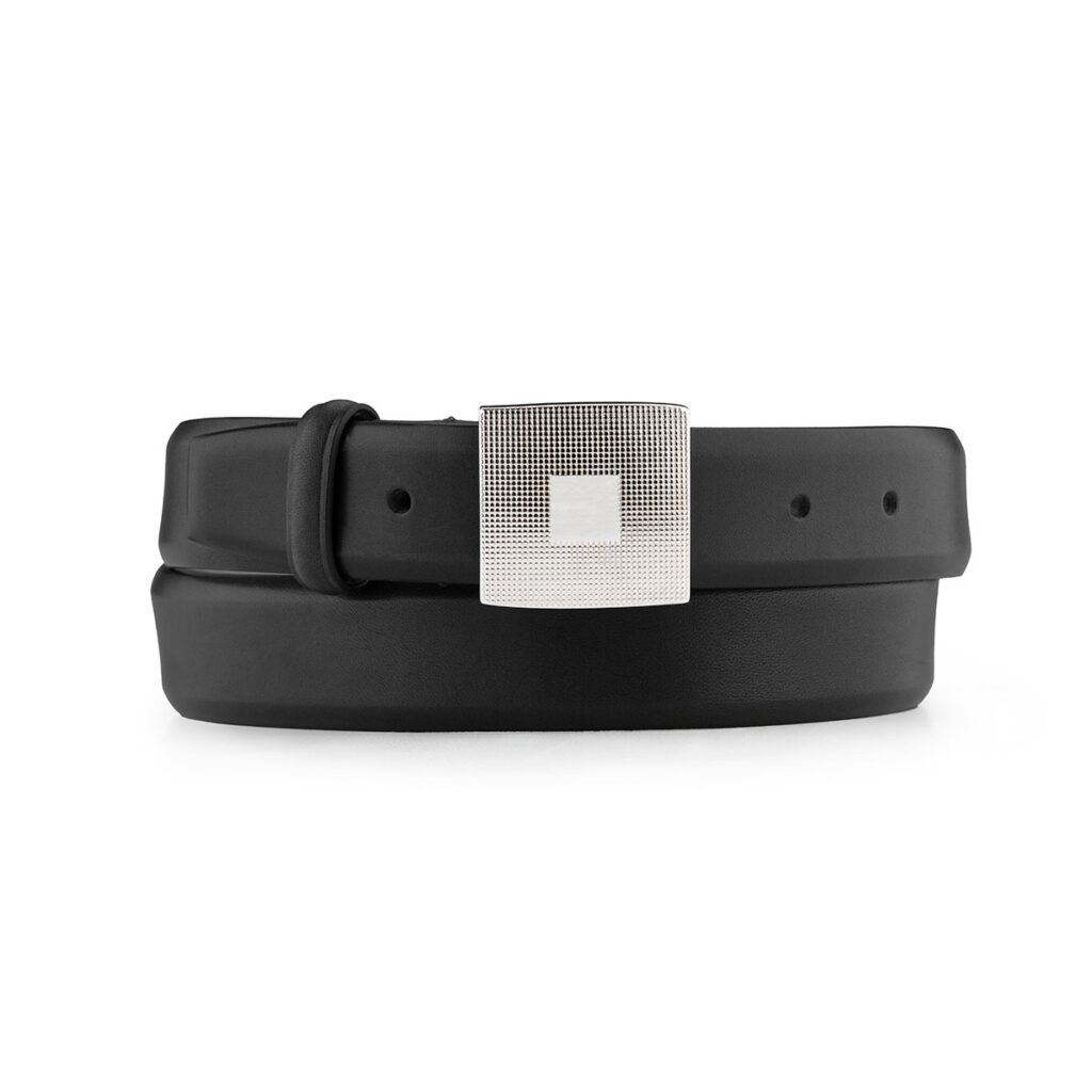 Silver Ostrich - GUILLOCHÉ BLACK BELT - Luxury Belts Handmade in Italy