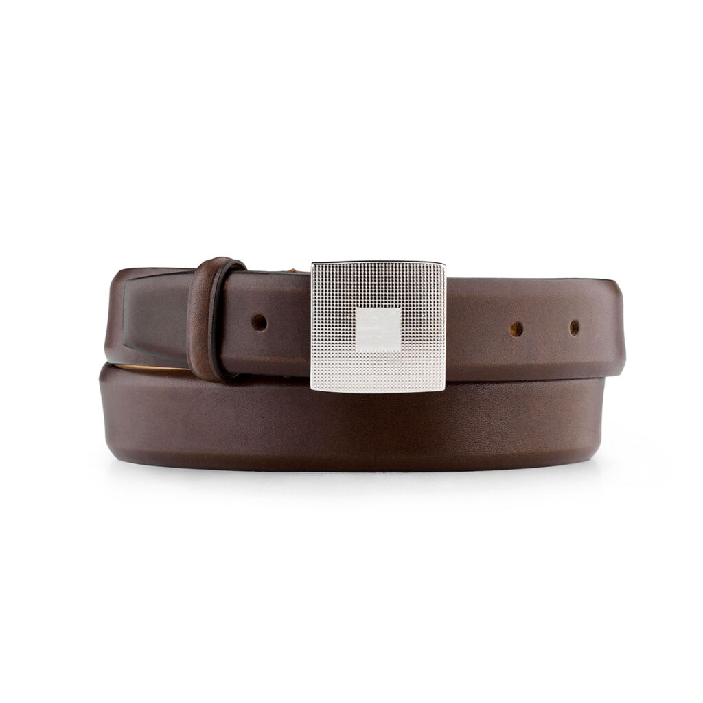 Silver Ostrich - GUILLOCHÉ BROWN BELT - Luxury Belts Handmade in Italy